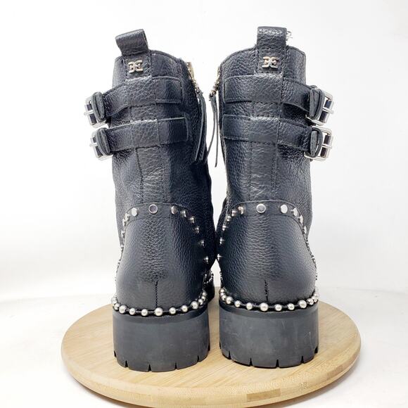 Sam Edelman Boots Womens 9 Jennifer Black Combat Studded Chunky Punk Steampunk - Picture 9 of 14